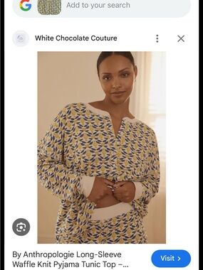 Pajama TOPAnthropologie Cream Waffle-Knit Tunic with Yellow & Blue